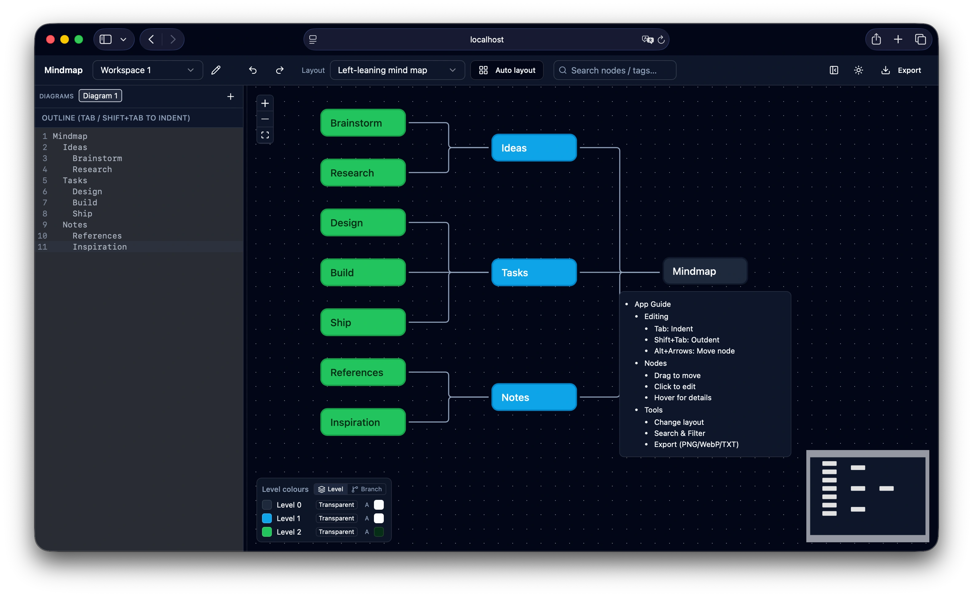 Text 2 Mindmap editor and live map view